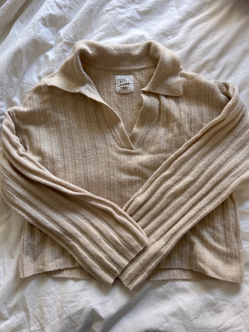 Billabong Soft Ribbed Polo Sweater in Beige